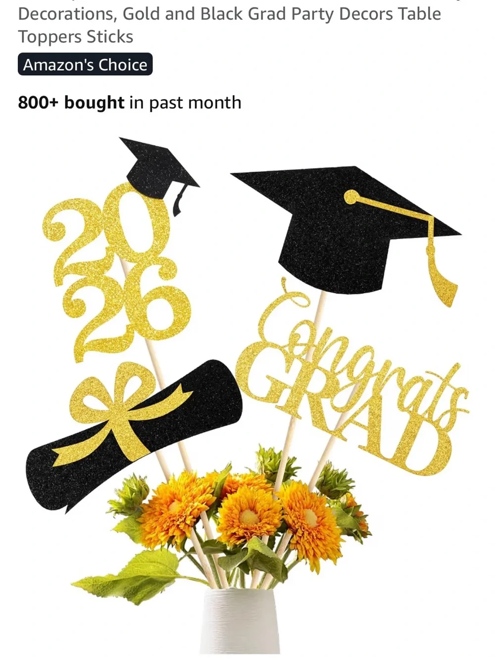 Gold and Black Graduation Table Picks - Congrats Grad Party Toppers